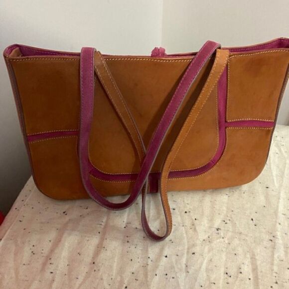 Claudia Firenze Italian Made Coffee Brown Leather with Pink Suede Tote - Picture 2 of 11